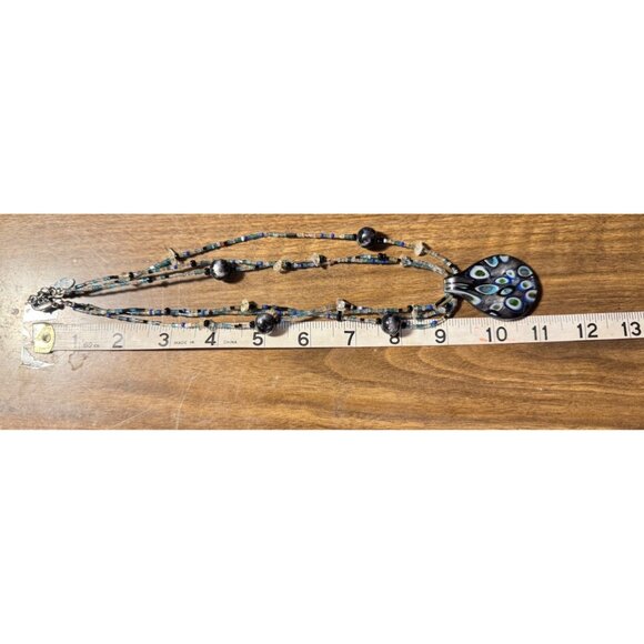 CJ Banks Glass Pendant Peacock Necklace With Multicolor Beads - Picture 8 of 8